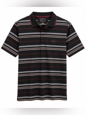 Greg Norman Collection Black Polo with Gray and White Stripes